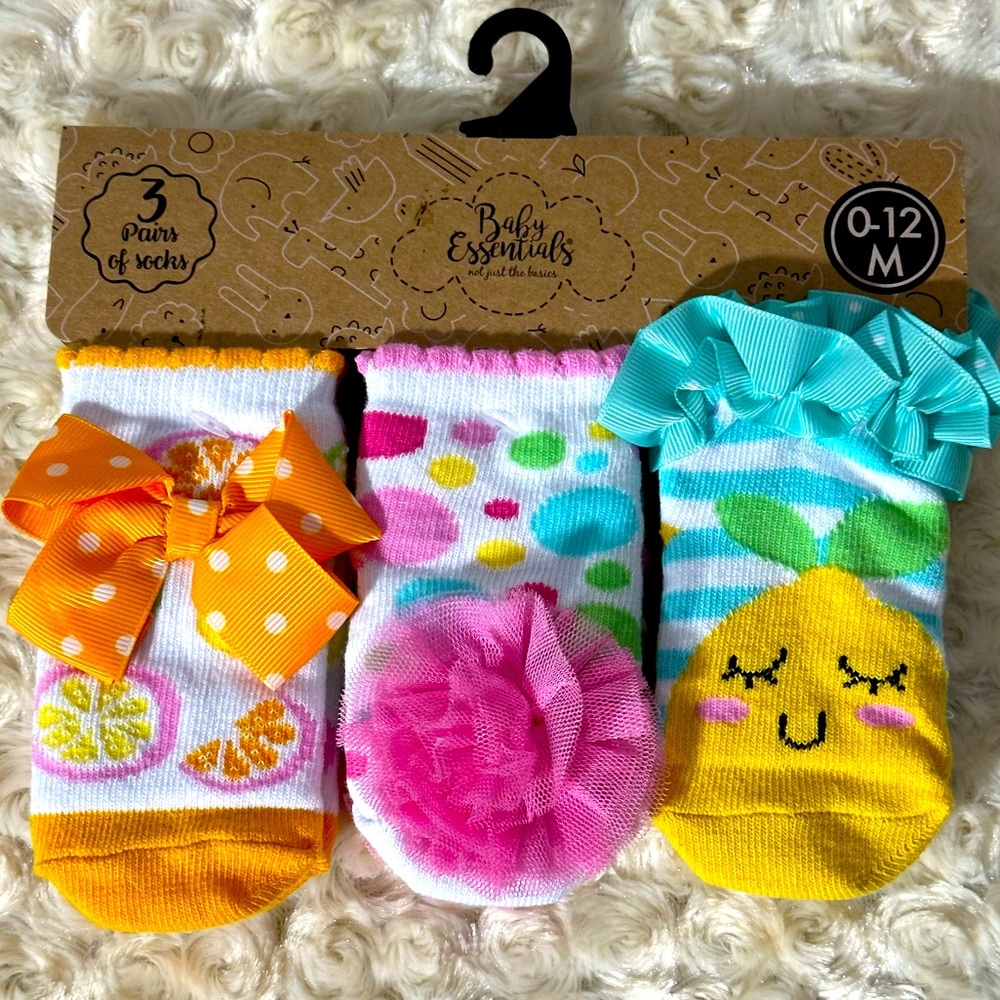 🔥SALE 4/$25 Super Cute 3 pairs of Baby Socks 0-12mo